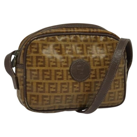 FENDI Zucchino Canvas Shoulder Bag Brown Auth th5809 - Picture 1 of 16